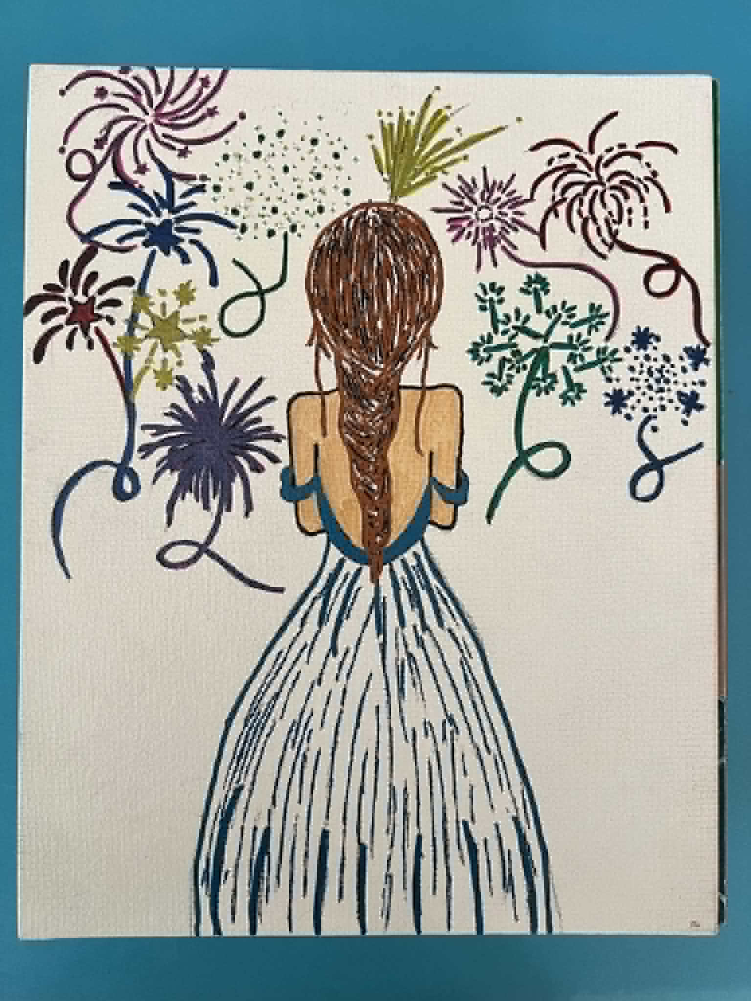 Girl w/fireworks painting