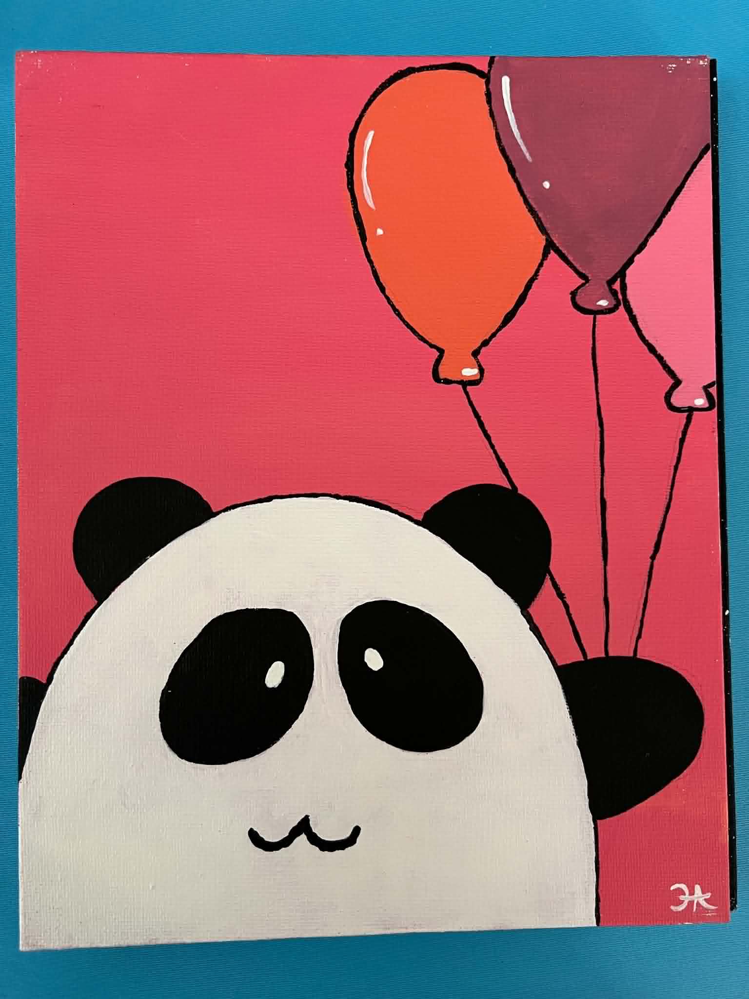 Panda holding balloons painting