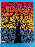 Sunset blooming tree painting