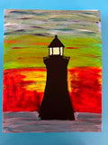 Sunset lighthouse painting