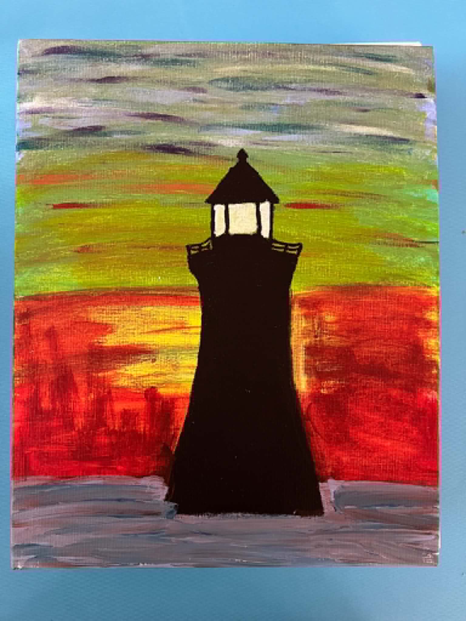 Sunset lighthouse painting