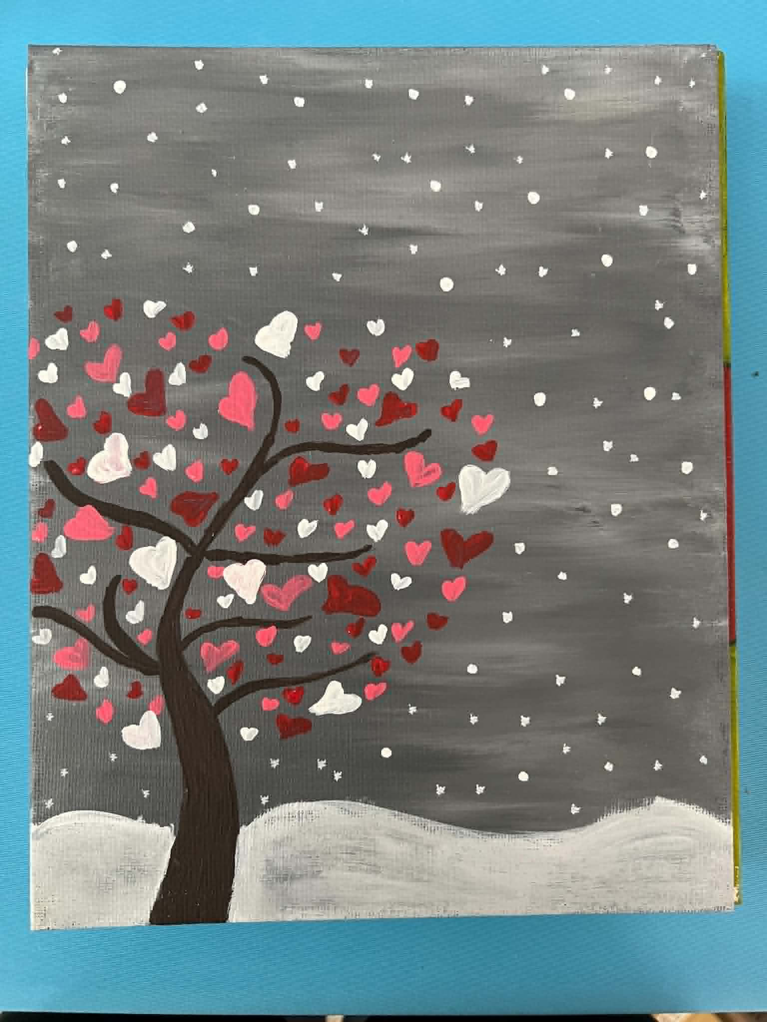 Heart tree with snow painting
