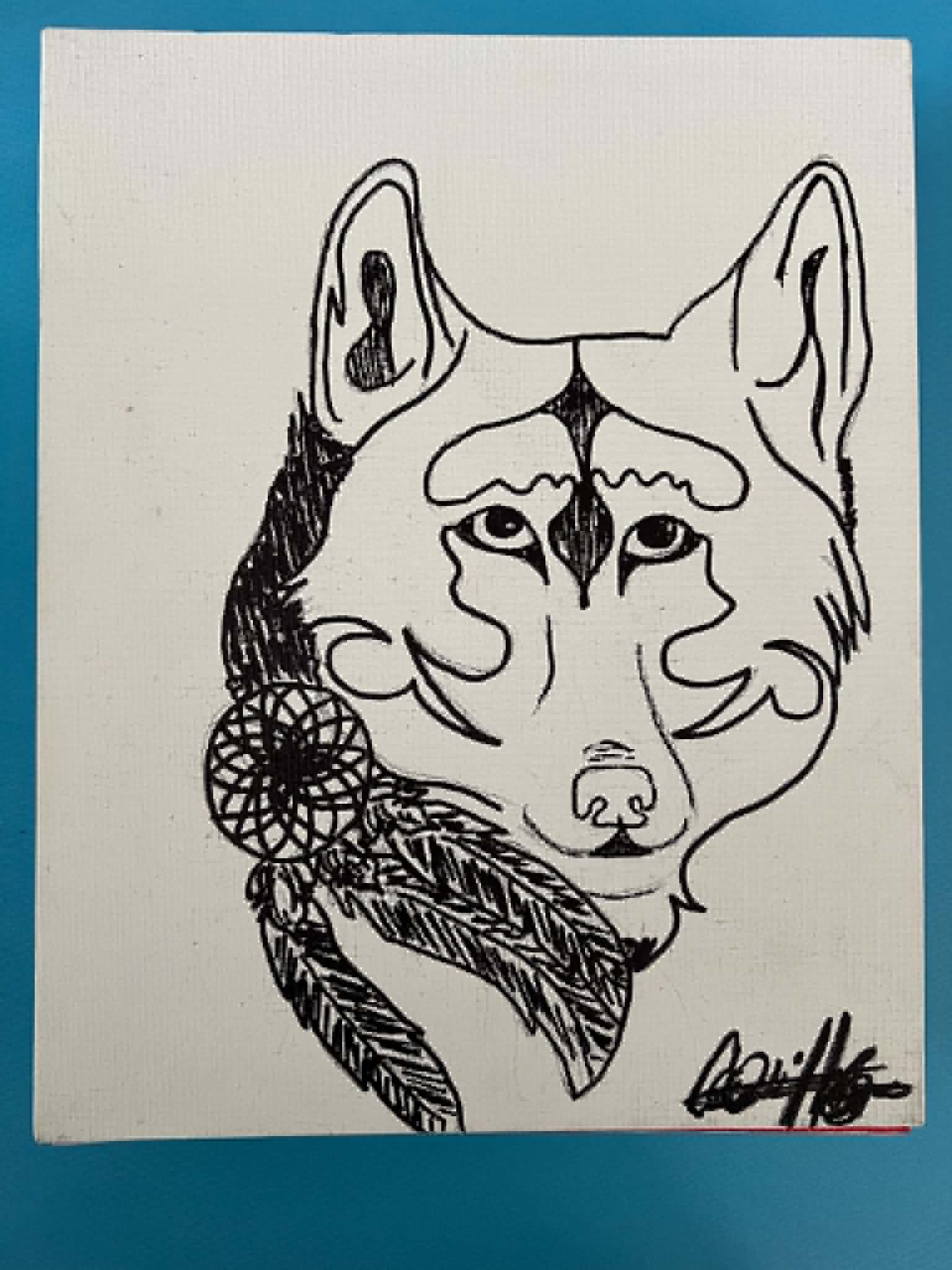 Wolf and dreamcatcher painting